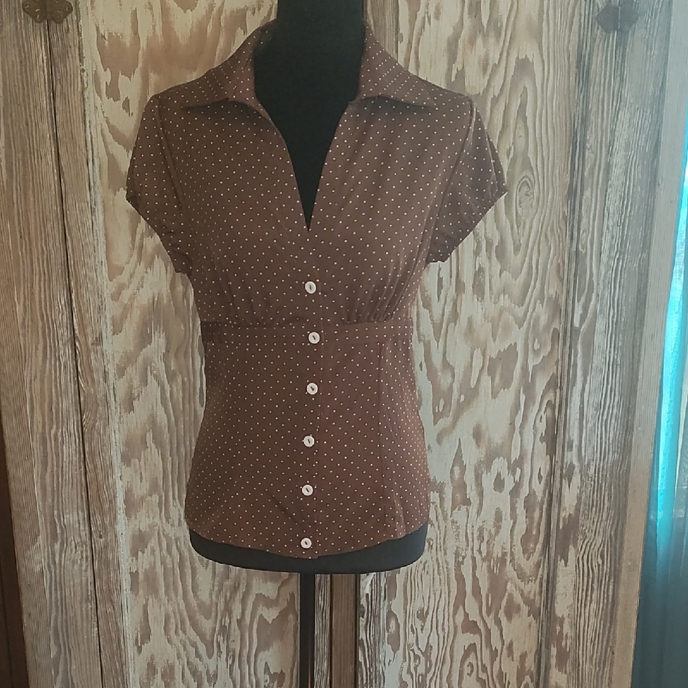 Brown Polka Dot Blouse- Work Or Casual